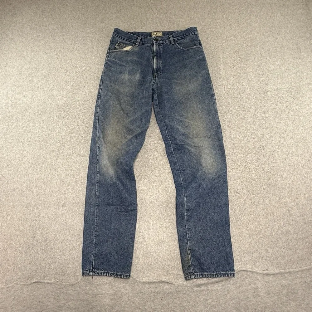 LL Bean Double L‎ Natural Fit Flannel Lined Jeans Mens 34x36 Blue Light Wash